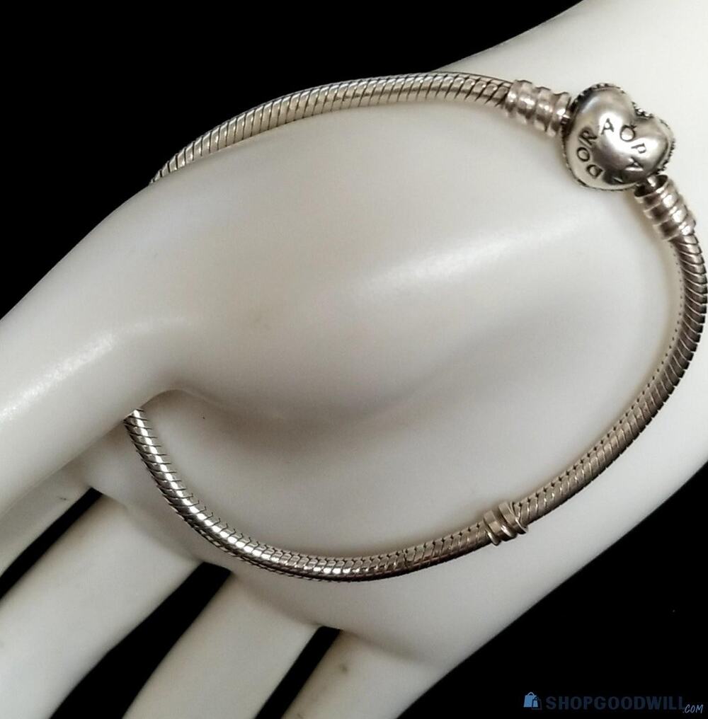 Pandora 590727CZ Retired Sterling Silver Pavé Heart Clasp Charm Bracelet